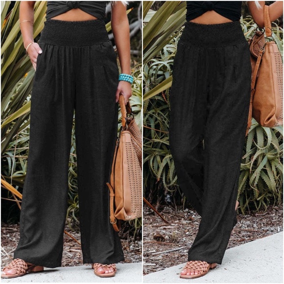 High Waisted Smocked Wide leg Lounge Pants - Picture 2 of 3